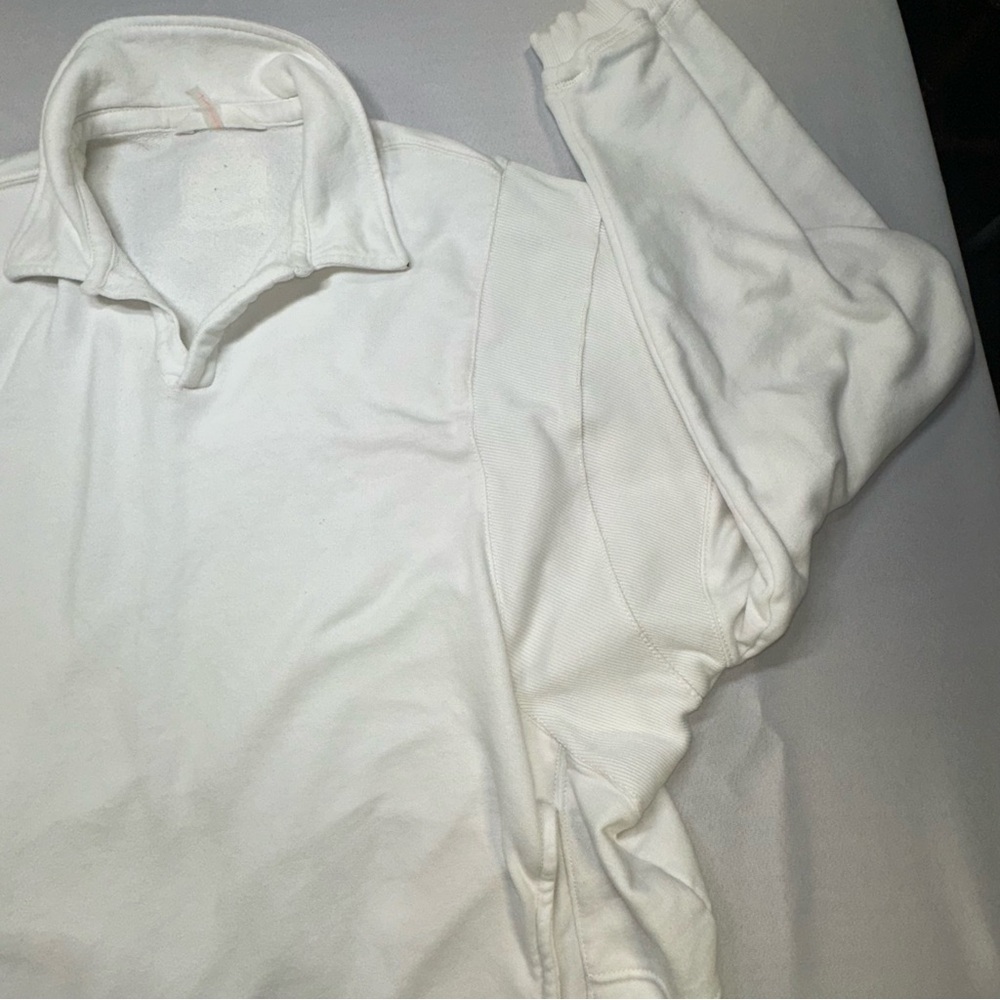 FP Movement Free People White French Terry V-Neck Oversized Polo Sweatshirt Lg - Picture 4 of 15